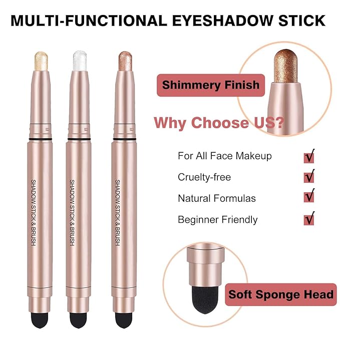Gold Eyeshadow Stick, Shimmer Cream Single Eyeshadow Pencil, High Pigmented Eye Shadow Brightener Stick, Hypoallergenic Waterproof Long Lasting Highlighter stick Create Multi-Dimensional Eyes Look 02#