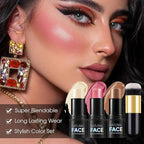 3Pcs Cream Contour Stick Makeup Kit - Cream Blush Stick Highlighter Stick Contour Bronzer Stick for Cheeks, Waterproof Long Lasting Blendable, Contour Stick Trio for Face Makeup (#01, 03, 04)