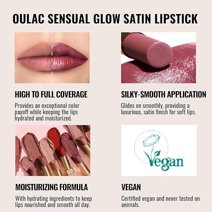 Oulac Red Lipsticks for Women, Deep Red Matte Lipstick, Full Coverage Lip Color, Satin Matte Finish, Cream Texture, Hydrating, Infused with Hyaluronic Acid, Vegan & Clean Beauty 4g SG07 Body Heat