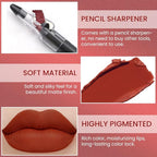 Brownish Red Crayon Matte Lipstick Lip Liner Pencil, Moisture Smooth Lipstick Pencil, With pencil sharpener Sharpenable Lip Pencil, Ultimate Lip Crayon for Women Smudgeproof Waterproof 12#