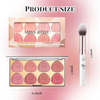 8 Colors Blush Palette, Smooth Blendable Powder Blush, Buildable Facial Cheek Blusher, Matte Blush Palette Makeup For Women, Waterproof Long-lasting Makeup Palette with Brush