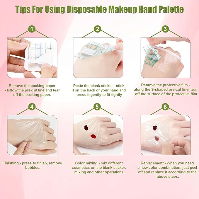 Makeup Mixing Palette Set, Makeup Hand Palette Single Use Makeup Mixing Tray Disposable Adhesive Cosmetic Makeup Palette Transparent Makeup Tape, Stainless Steel Foundation Mixing Palette with Spatula