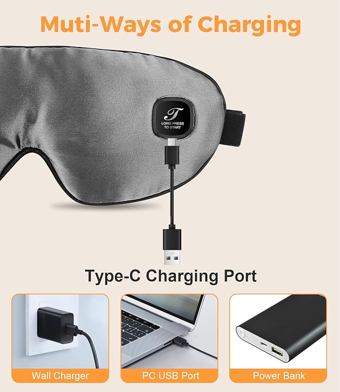 Heated Eye Mask for Dry Eyes, Cordless Warm Eye Compress, Styes, Blepharitis, 1000mAh, 3 Heat Levels, Electric, Light-Blocking, Washable Cover, Travel (Gray)