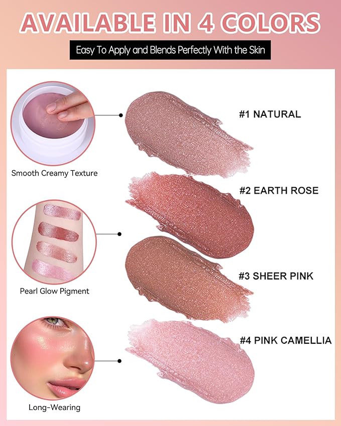 Multi Glow Balm,Miracle Glow Balm Tinted Face Creamy Blush for Cheeks Lip Eye,Hydrating Lightweight & Blendable Color,Shimmer Blusher Facial Makeup,Mother's Day Gift for Women Girl -03 Sheer Pink