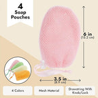 Juvale Soap Savers for Bar Soap with Drawstring Closure, Mesh Pouch for Exfoliating (4 Colors, 3.5 x 6 Inch) 4 Pack