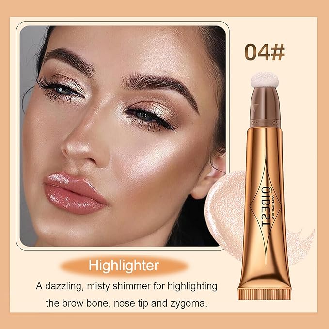 3 Pcs Beauty Wand For Liquid Contour Highlighter and Blush Rouge with Cushion Applicator Attached Easy to Blend, Lightweight Blendable Super Silky Cream Face Illuminator Makeup Stick