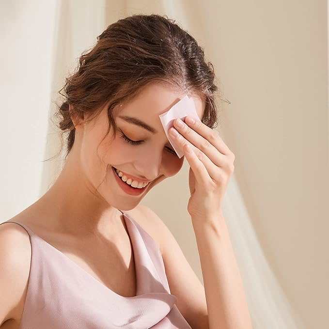 Makeup Mirror with Facial Oil Blotting Paper Sheets – 100 Counts, Silver Compact Folding Cosmetic Travel Mirror Pack (Rose)