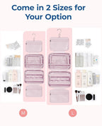 BAGSMART Travel Toiletry Bag with Jewelry Organizer, Hanging Travel Bag for Toiletries, Puffy Makeup Cosmetic Bag Organizer, Carry-on Travel Accessories Essentials, Pink-L