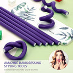 Syhood 30 Pcs 7'' Flexible Curling Rods Twist Foam Hair Rollers Soft Foam No Heat Hair Rods Rollers and 1 Steel Pintail Comb Rat Tail Comb for Women Long Short Hair(Purple,7 x 0.47 Inch)