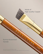 Desert Oak Series Flat Angled Eyebrow Brush - Straight Edge Design for Natural Hair-Like Strokes, 50% Weasel & Goat Hair Blend, Ebana Handle & Brass Ferrule (CM 167)