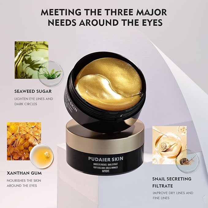 Under Eye Patches for Puffy Eyes, Dark Circles and Wrinkles, 60 Pcs Eye Masks with Rose, Snail and Green Tea Extract to Refresh Your Eye Skin (Snail Extract)