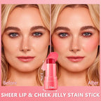 Jelly Blush Stick,Jelly Stain Stick,Lightweight Long Lasting Cheek Stick,Lightweight