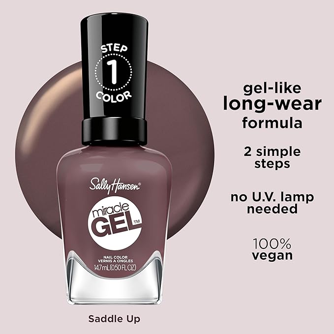 Sally Hansen Miracle Gel™, Saddle Up, Long Lasting, Gel-Like Formula, No UV Lamp Needed, Brown Nail Polish