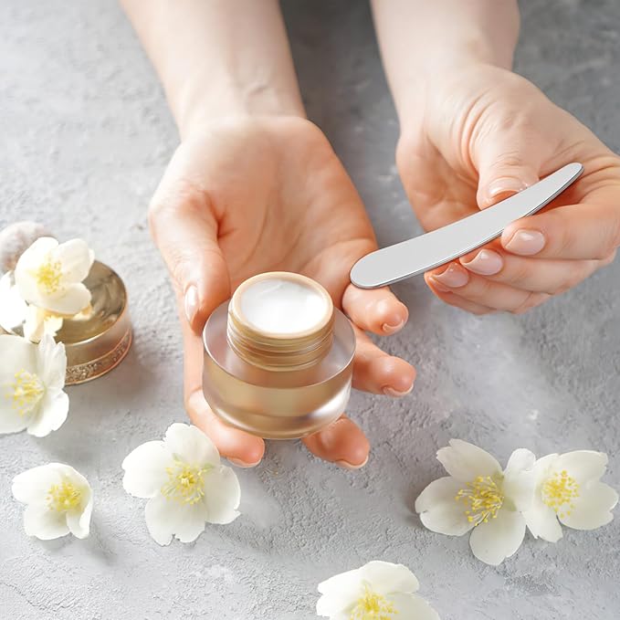 minkissy Makeup Spatula Small Metal Cosmetic Spatula Stainless Steel Handheld Cream Spatula Skincare Accessories for Mixing And Sampling Skin Care Creams, Eye Cream, Essences 2Pcs