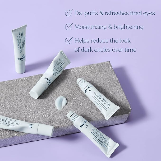 Pipette Look Awake Eye Gel - Eye Roller for Puffiness, Wrinkles, Dark Circles under Eye Treatment for Women, Unique Peptide Formula with Moisturizing Squalane, Hypoallergenic, 0.5 fl oz