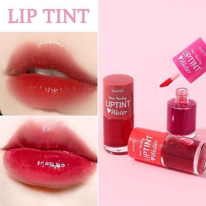 Lip Tint Stain Set, Korean Lip Tint Glossy Lip Stain Plumping Mini Liquid Lipstick, Multi-use Lip and Cheek Tint, Long-Wear Lip Stain Non-Stick Cup Lip Tint (Grapefruit + Grapes)