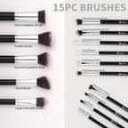 DUcare Makeup Brushes with Bag,15Pcs Makeup Brush Set Christmas Gift Travel Kabuki Foundation Blending Blush Eyeliner Shadow Brow Concealer Brushes Kit Black