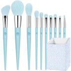 DUcare Makeup Brushes with Holder - 10Pcs Professional Synthetic Make Up Brushes Set for Blush Concealer Foundation Bronzer Powder Eyebrow Contour Eyeshadow Blending Makeup Brush Set, Ice Lake Blue