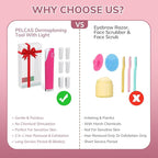 PELCAS Electric Dermaplaning Tool for Face with LED Light, Mini Dermaplaning Razor Kit for Women with 6 Replace Blades 3 Speeds Facial Peach Fuzz Exfoliation & Hair Removal At Home BV18-712 Rose Pink