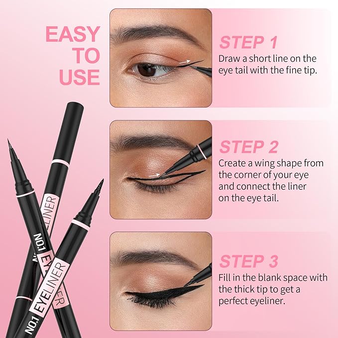 iMethod Liquid Eyeliner - Waterproof Eyeliner 2-in-1 Dual-Ended Eye Liner with Precise Brush-Tip and Thick Tip, Black Liquid Liner Pen, Matte Finish, Long Lasting, Smudge-proof, Transfer-proof