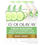 Olay Body Wash for Women, Fresh Radiance, Refreshing & Renewing, Made with Plant Based Cleansers, B3 Botanical Complex, For All Skin Types, Cucumber & Aloe Water Scent, 22 fl oz (Pack of 4)