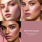 Multi Cream Blush & Blush Brush Set, Korean Makeup Blush for Cheeks, Multi-Use Face Balm, Lightweight & Hydrating, Blendable Color, Non-Greasy, Soft Bristles for Radiant Finish (Pink Camellia)