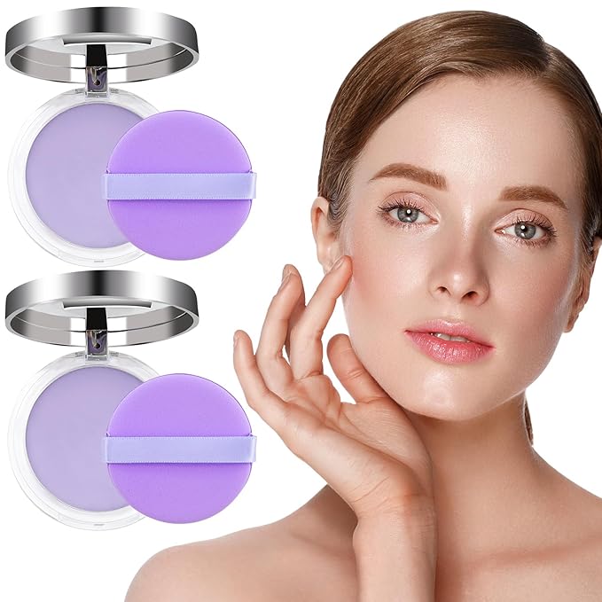 2PCS Oil Control Face Pressed Powder,zxbaers Chillab Lavender Matte Powder,Matte Smooth Setting Powder Makeup, Waterproof Long Lasting Finishing Powder, Flawless Lightweight Face Cosmetics