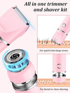 Bikini Trimmer and Shaver Kit for Women - 2-in-1 Wet/Dry Electric Body Hair Trimmer Facial Hair Removal Cordless Waterproof Bikini Shaver Razor for Face Lip Chin Pubic Underarm Legs