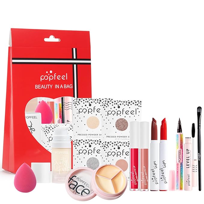 All-in-one Holiday Makeup Gift Set | Full Makeup Kit for Women Multipurpose Essential Bundle Include Eyeshadow Palette Lipstick Blush Concealer Face Powder Eyeliner Mascara Lipgloss Brush