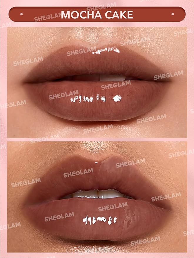 SHEGLAM Glaze Daze Lip Gloss Shiny Tinted Lip Gloss High Gloss Finish Plumping Lip Care Nourishing Not Easy to Fade Liquid Lip Cosmetics-Mocha Cake