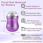 Facial Hair Removal for Women, Painless Womens Epilator Hair Remover with Waterproof USB Rechargeable, Cordless Electric Razor/Shaver for Bikini,Upper Lip,Arm,Legs,Peach Fuzz (Purple)