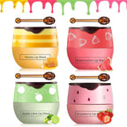 4 Pcs Bee Lip Balm Honey Pot,Strawberry&Watermelon&Honey&Apple Lime Lip Mask Overnight Hydrating Prevention Dry and Cracked Lip Scrubs Exfoliator Lip Care, Lip Sleeping Mask Reduces Lip Lines