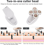 Electric Razors for Womens, 2-in-1 Best Shaver for Women, Rechargeable Trimmer with Detachable Head for Women's Legs, Bikini, Face, Lips Hairs, Cordless Wet Dry Facial Hair Removal for Women