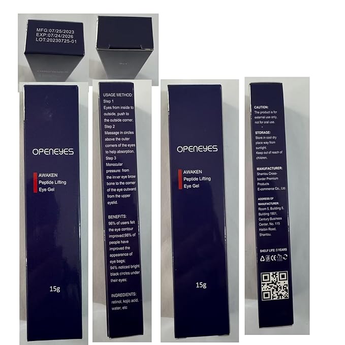 Open eyes awaken peptide lifting eye gel,peptide eye lifting gel,Reduces Dark Circles, Dark circles Hydrating firming Eye cream (2PCS)