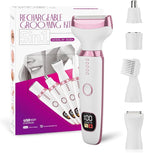 RUIM Bikini Trimmer for Women, 5 in 1 Electric Razors for Shaving, Waterproof Rechargeable Pubic Hair Trimmer with LED Display, Pink