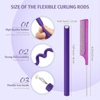 Syhood 30 Pcs 7'' Flexible Curling Rods Twist Foam Hair Rollers Soft Foam No Heat Hair Rods Rollers and 1 Steel Pintail Comb Rat Tail Comb for Women Long Short Hair(Purple,7 x 0.47 Inch)