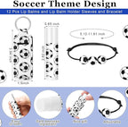 72 Pcs Sports Team Gifts Include 12 Makeup Bags 12 Lip Balm 12 Lip Balm Holder 12 Necklace 12 Adjustable Bracelet 12 Mirrors for Sports Lovers Players Party Favors (Black, Soccer)