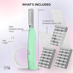 SPA SCIENCES - SIMA Patented Dermaplane Razor for Women Face – Painless 2-in-1 Facial Exfoliation & Peach Fuzz Hair Removal – Anti-Aging – 3 Speeds – Rechargeable – 19 Weeks Treatment