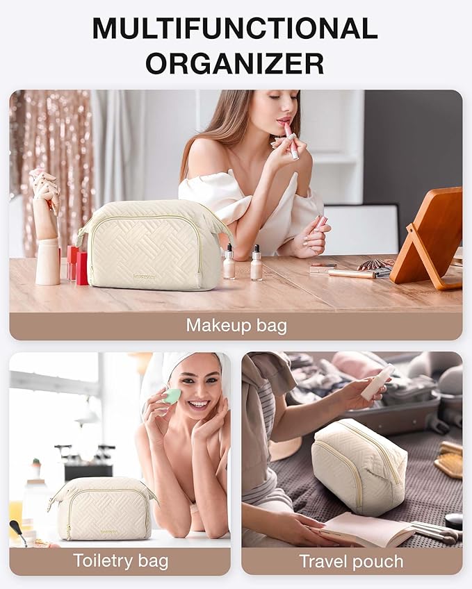 BAGSMART Travel Makeup Bag, Cosmetic Bag Make Up Organizer Case,Large Wide-open Pouch for Women Purse for Toiletries Accessories Brushes