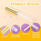 5 Pcs Empty Lip Gloss Tubes, Clear Plastic Gloss Container with Wand Refillable Lip Balm Bottle 10ml Lip Gloss Container for Lipstick Samples, Lip Balms(Gold Tube Cap)