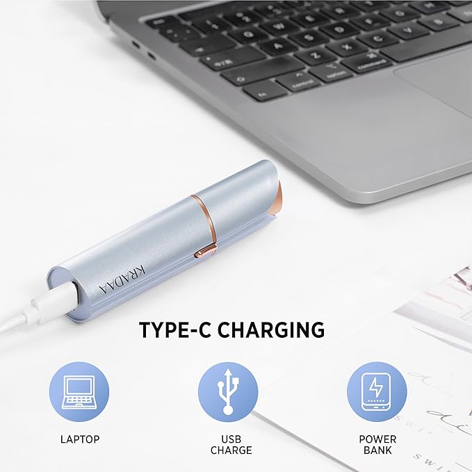 Facial Hair Removal for Women: Rechargeable Hair Removal Device - Painless Womens Face Razor Peach Fuzz (Blue)