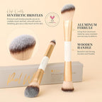 DUcare Makeup Brushes Duo End Foundation Contour Powder and Buffer Brush Bronzer Double Makeup Brush Set 2Pcs white