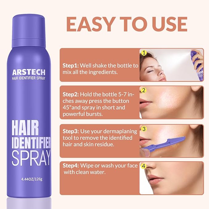 Dermaplane Razor for Women Face Hair Identifier Spray for Face Shaving Dermaplaning Tool Skin Body Dermaplaning Spray for Women with 8 Facial Razor Face Shaver Kit Facial Hair Removal (Purple 2 Pack)