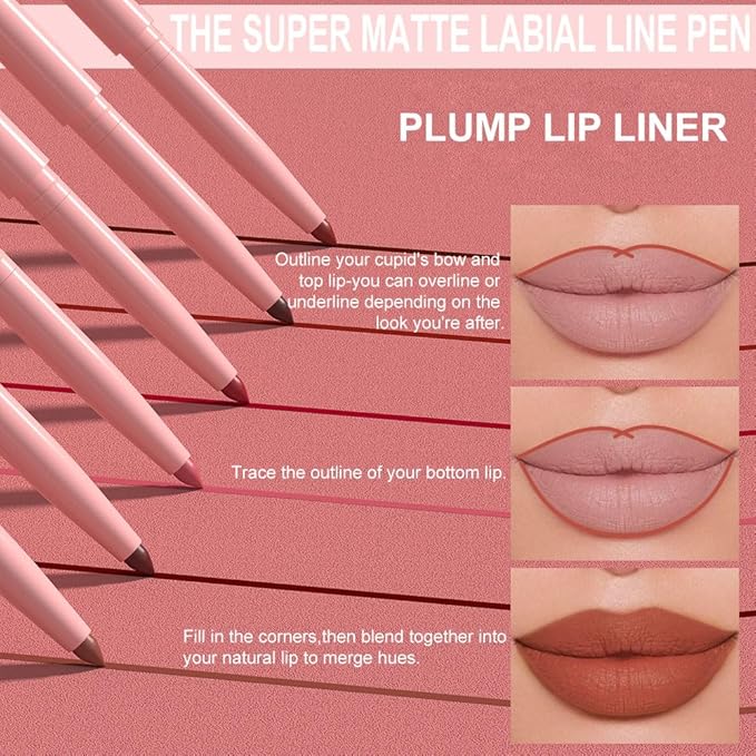Silky Smooth Retractable Matte Lip Liner Pencil, Orange Lip Liner Long-Lasting Creamy Formula for Shaping & Sculpting Lips, Matte Velvet Pigmented Lip Liner Crayon Lipstick 03#