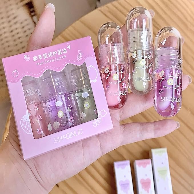 Non-Sticky Tinted Lip Gloss Oil Set,Moisturizing Lip Gloss,4Pcs Plumping Lip Oil,Fruity Lasting Nourishing Shiny Lip Oils