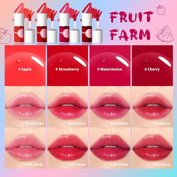 Lip Tint Stain, Long Lasting Korean Lip Stain Set, Non-sticky Waterproof Lightweight Lip and Cheek Tint, Moisturizing High Pigment Water Tint, Matte Finish Lip Tint