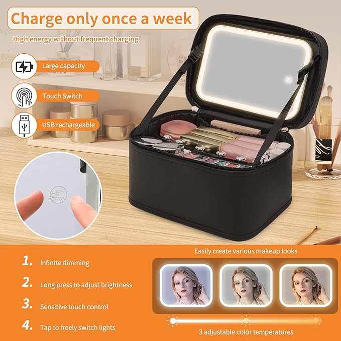 Ocheal makeup bag with led