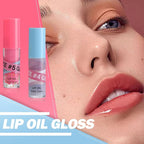 Lip Gloss Oil Set-2 Colors Hydrating Tinted Lipgloss Lip Glow Oil,Non-sticky Shiny and Vegan Lip Glaze, Glitter Crystal Jelly Lip Glaze,Women's Day Makeup Gift Kit for Women Girl-Set D