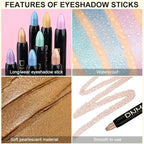 8Pcs Glitter Eye Shadow Sticks Liner Pencils Makeup Set, Desert Mocha Beige Gold Light Purple Pink Sky Dazzling Blue Geen Glitter Shimmer Eyeliner Pencil Cream Eyeshadow Palette Makeup for Older Women
