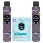HASK Charcoal Clarifying Dry Shampoo Duo (4.3oz-Qty 2) & Argan Oil Repairing Deep Conditioner Packette, Aluminum-Free, Sulfate-Free, Paraben-Free, Color Safe, for All Hair Types